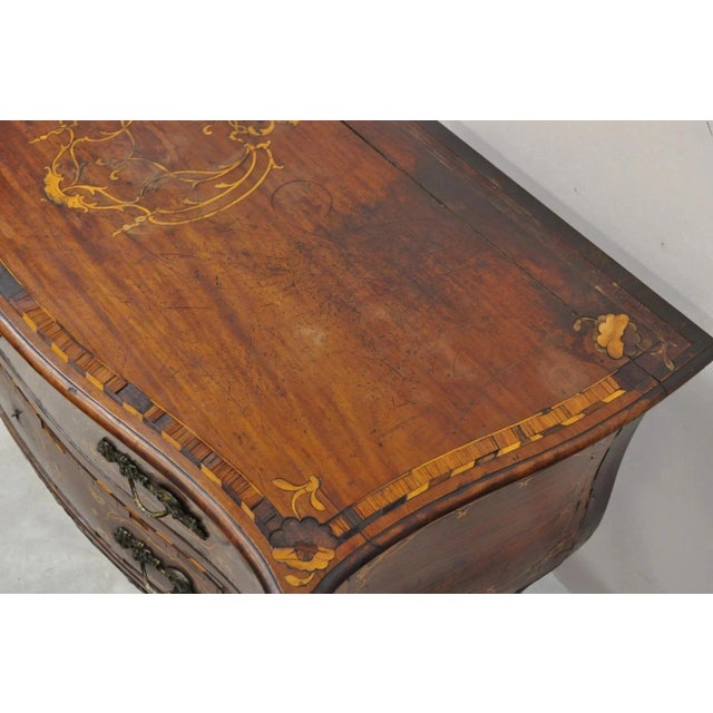 Antique French Louis XV Style Marquetry Inlay Walnut Bombe Commode Chest Dresser For Sale - Image 12 of 12