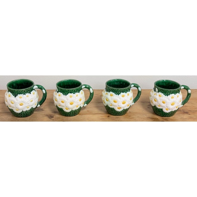 Green Vintage Ceramic Daisy Motif Mugs and Dessert Plates, 8 PCS For Sale - Image 8 of 11