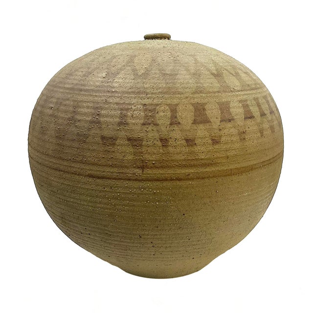 1970's Massive Hand-Crafted Stoneware Vessel With Geometric Decoration by Ken Edwards Montana Potter For Sale - Image 12 of 12