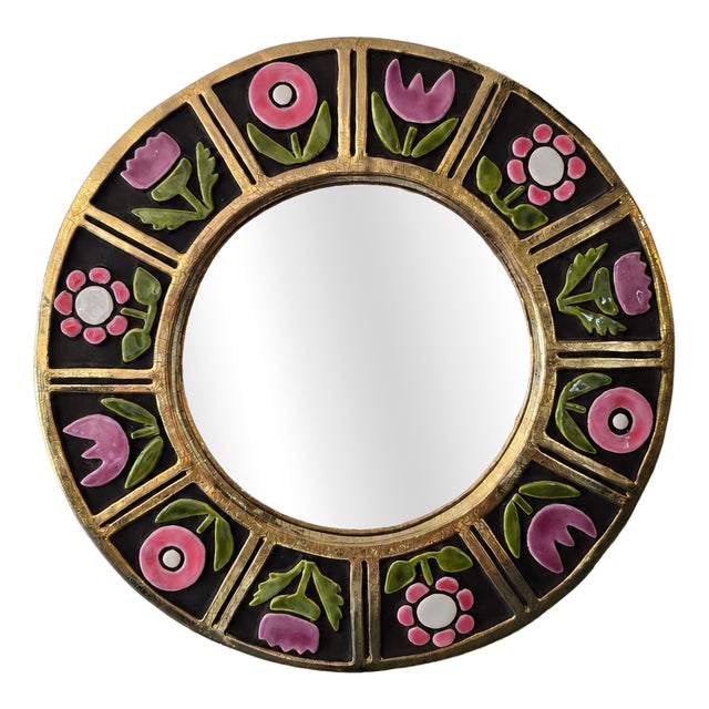 Vintage Glazed Ceramic Mirror by Mithé Espelt, 1960s For Sale