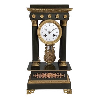 Elegant Patinated and Gilt Bronze Portico Clock Circa 1875 For Sale