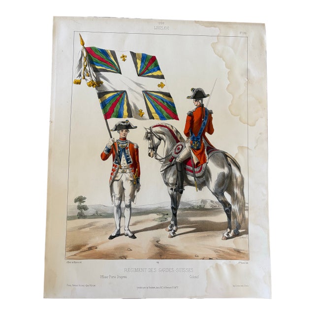 Antique French Hand-Colored Military Lithograph “Régiment Des Gardes-Suisses” After Alfred De Marbot For Sale
