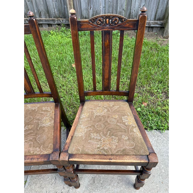 Early 20th Century Antique Early 20th Century Carved Oak Jacobean Revival Side Dining Chairs-Set of 4 For Sale - Image 5 of 12