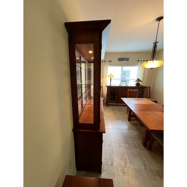 Brown Broyhill Mission Style Arts & Crafts Lighted China Cabinet Buffet For Sale - Image 8 of 12