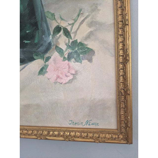 Wood Vintage Still Life Botanical Flower Bouquet Framed Art Signed For Sale - Image 7 of 11