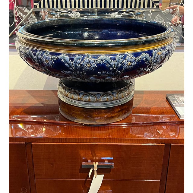 Early 1900s Large English Cobalt Blue Glazed Footed Urn For Sale - Image 9 of 9