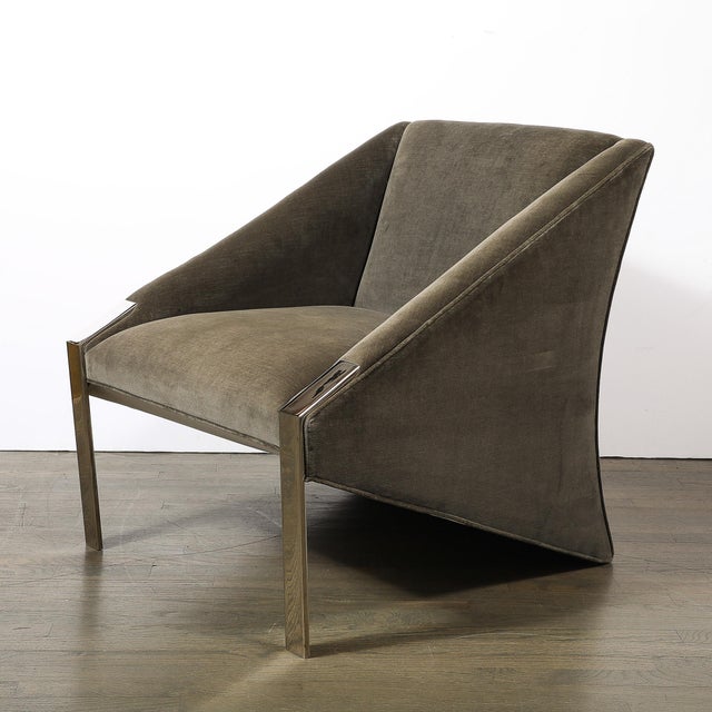 1970s Mid-Century Angular Club Chairs W/ Polished Nickel Supports For Sale - Image 5 of 10