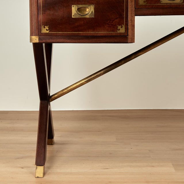 Brown Antique English Leather Top Campaign Desk For Sale - Image 8 of 15