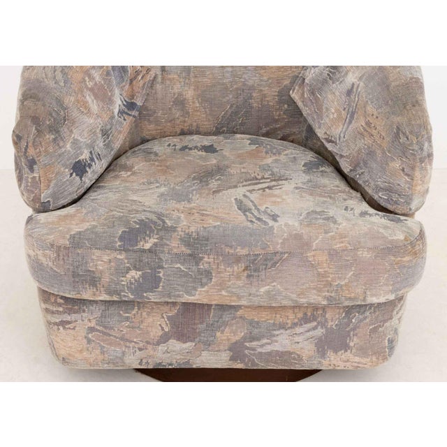 Textile Pair of Milo Baughman Style Barrel Swivel Arm Chairs For Sale - Image 7 of 11