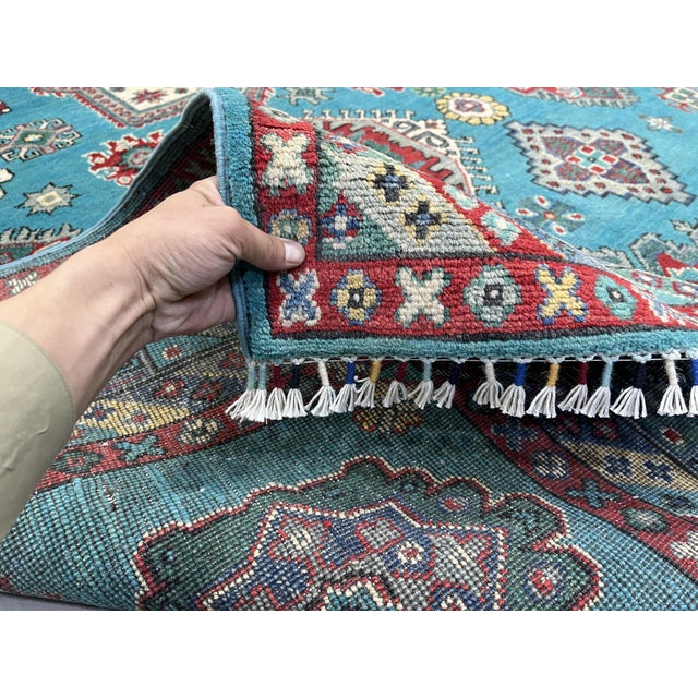 Turquoise and Red Kazak Wool Area Rug With Tribal Motifs, 6'7" X 9'8" For Sale - Image 15 of 16