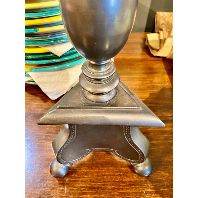Metal Pair Baroque Bronze Candlesticks For Sale - Image 7 of 11