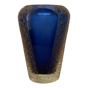 Mid Century Modern Modern Cobalt Blue Glass Vase in the Style of Murano Alessandro Mandruzzato Sommerso Texture Glass
