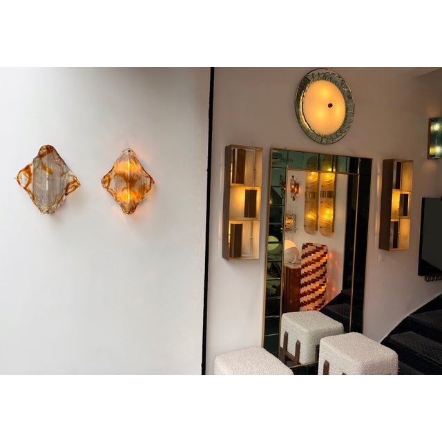 Pair of Sconces Amber Murano Glass by Mazzega, Italy, 1970s For Sale - Image 6 of 12
