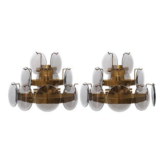 1970 Vistosi Murano Wall Light Smoked Disc - Set of 2 For Sale