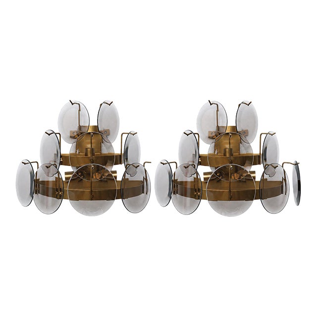 1970 Vistosi Murano Wall Light Smoked Disc - Set of 2 For Sale