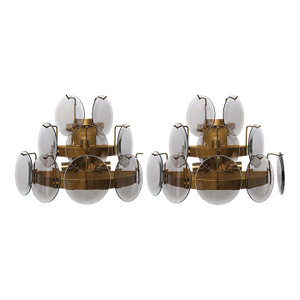 1970 Vistosi Murano Wall Light Smoked Disc - Set of 2