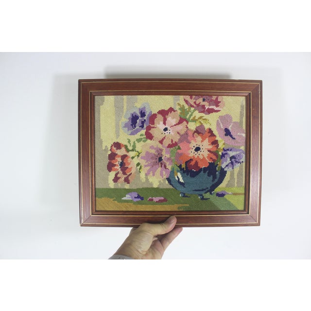 Vintage Framed Still Life Floral Needlepoint Art For Sale - Image 10 of 10