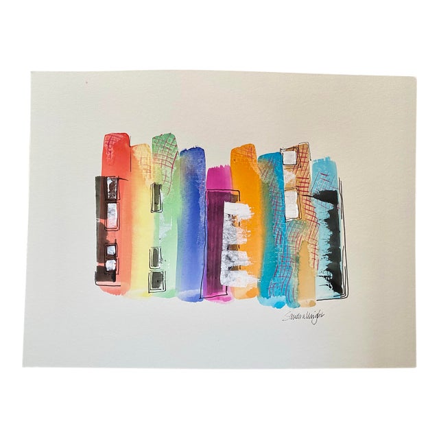 “Urban Static” Abstract Watercolor Painting by Sandra Wright For Sale