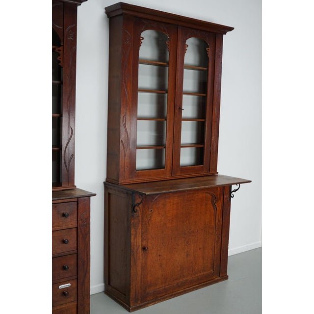 Wood Art Nouveau Dutch Oak Apothecary Cabinets, 1904, Set of 2 For Sale - Image 7 of 18
