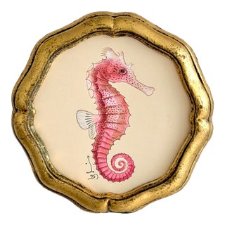 Original Sea Horse Painting in a Vintage Italian Gold Frame For Sale
