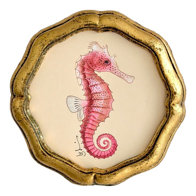 Original Sea Horse Painting in a Vintage Italian Gold Frame For Sale