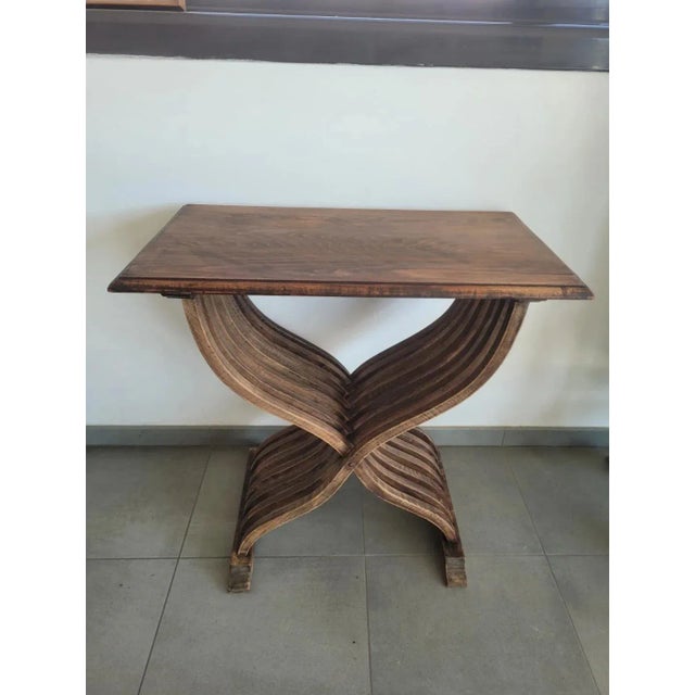 Rare Savonarola-style entryway console table, late 19th century. Good overall condition, with visible minor signs of age....