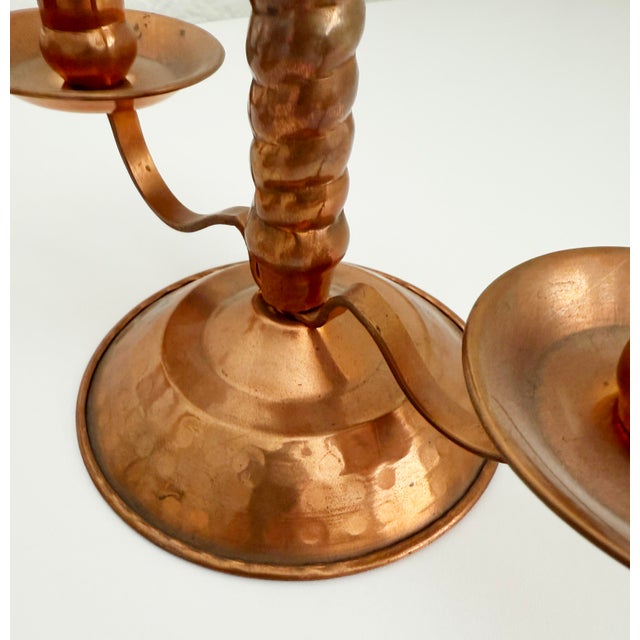 Metal Primitive Hammered Copper Candle Holders - A Pair For Sale - Image 7 of 8