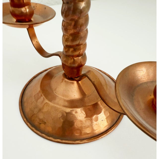 Metal Rustic Copper Candle Holders - A Pair For Sale - Image 7 of 8