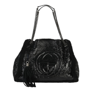 Black Patent Shearling Medium Soho Hobo