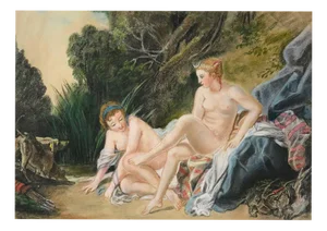 After François Boucher, Diana Bathing, Early 20th Century, Pastel Drawing