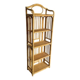 Boho Chic Bamboo Rattan Wicker Etagere For Sale