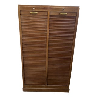 Oak Double-Column Roll-Top Filing Cabinet, 1950s For Sale