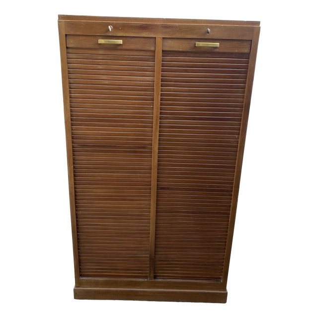 Oak Double-Column Roll-Top Filing Cabinet, 1950s For Sale