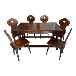 Rustic Farmhouse Dining Table and Chairs in Pine, Set of 7 For Sale