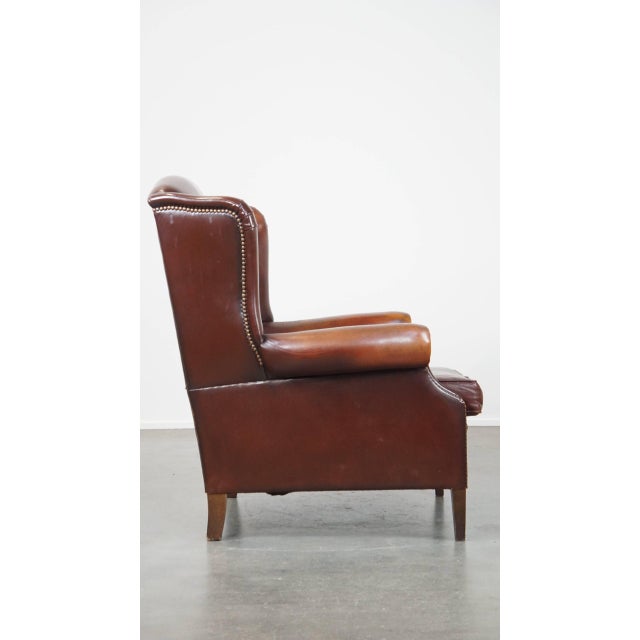 English Dark Leather Wing Chair For Sale - Image 3 of 13