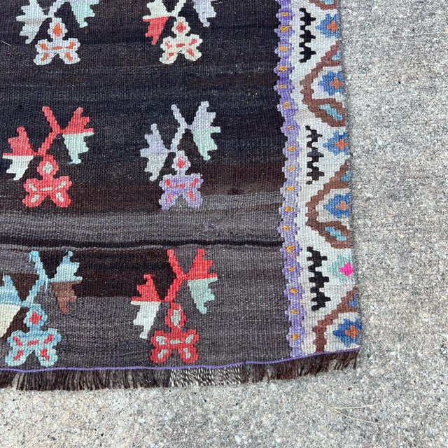 Vintage Flower Pattern, Turkish Kilim Rug For Sale - Image 4 of 4
