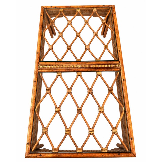 Vintage Split Bamboo & Rattan Glass Top Coffee Table | Coastal Hollywood Regency Woven Cane Style For Sale - Image 9 of 10