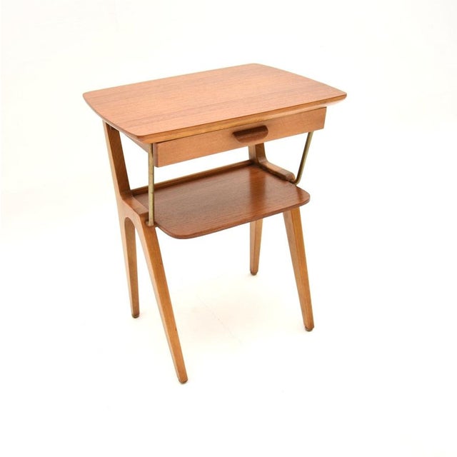 Brown Vintage Swedish Teak and Brass Bedside or Side Table, 1960s For Sale - Image 8 of 8