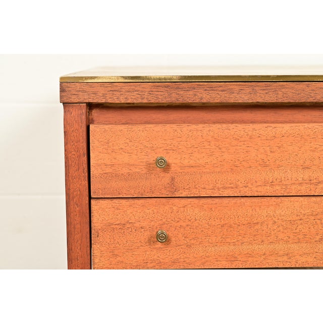Paul McCobb Irwin Collection Mahogany, Brass, and Cane Leather Top Side Table or Nightstand, 1950s For Sale - Image 10 of 16