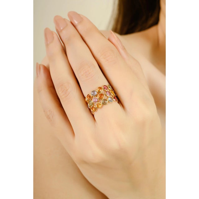 14k Gold Triple Layer Rainbow Multi Sapphire Eternity Ring Size 5.5 For Sale - Image 4 of 10