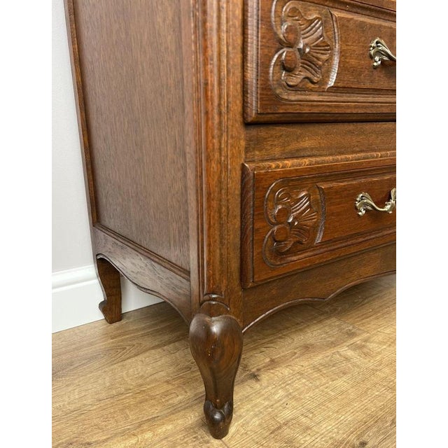 Wood Vintage French Louis XVI Style Carved Oak Chest of Drawers For Sale - Image 7 of 14