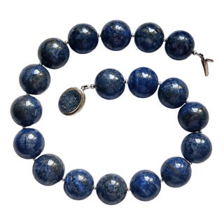 Natural Lapis Lazuli Necklace With Agate Druzy Clasp For Sale