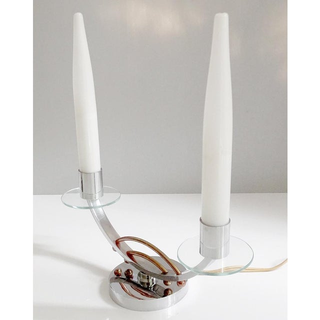French Art Deco Table Lamps in Chrome and Glass, Set of 2 For Sale - Image 6 of 18