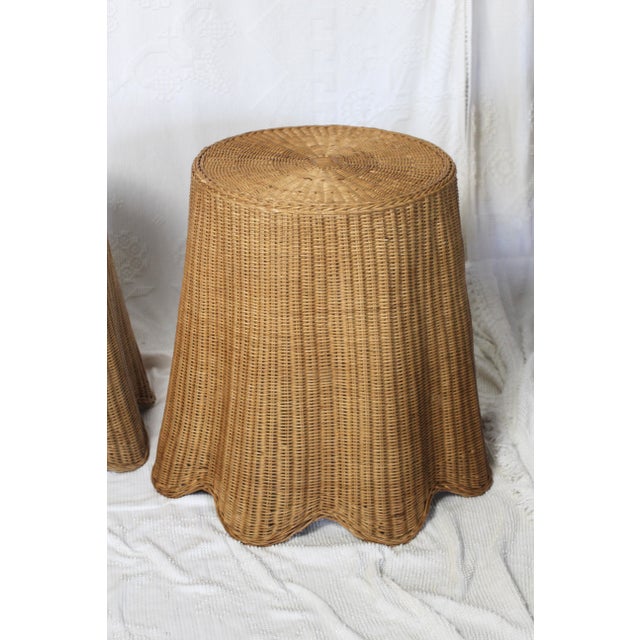 Wood 1990s Pair of Matching Wicker Ghost Side Tables For Sale - Image 7 of 11
