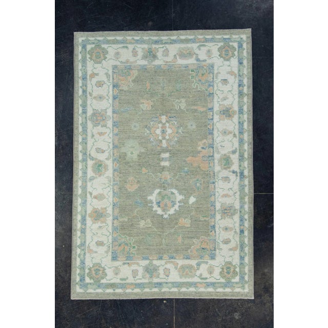 Brown Brown & Blue Turkish Oushak Rug 3'11" x 5'9" For Sale - Image 8 of 8