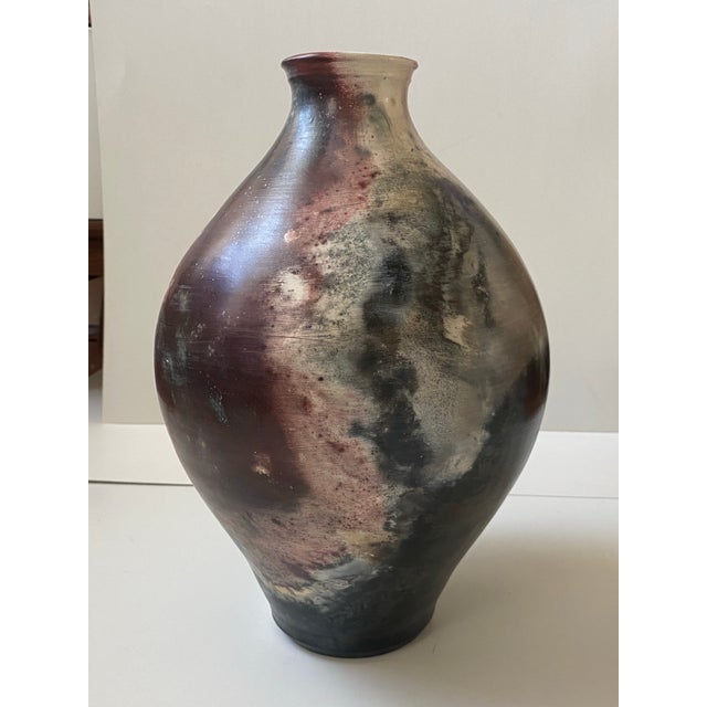 Contemporary Vintage Raku Style Vase Artist Signed For Sale - Image 3 of 11
