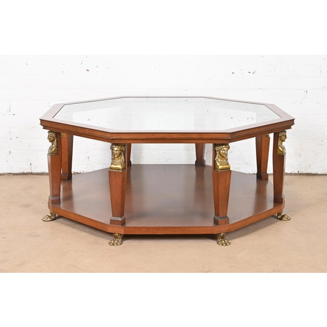 Baker Furniture Egyptian Revival Walnut and Brass Octagonal Cocktail Table For Sale - Image 12 of 12