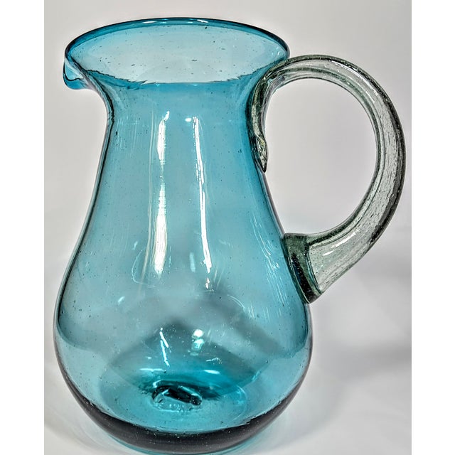 Mediterranean Blue Blown Glass Pitcher For Sale - Image 4 of 11