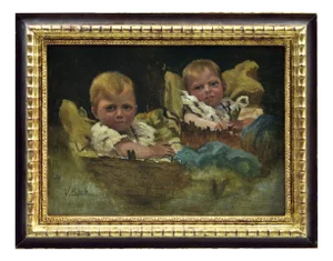 Vincenzo Caprile, Children, Oil Painting, 1890s-1910s, Framed