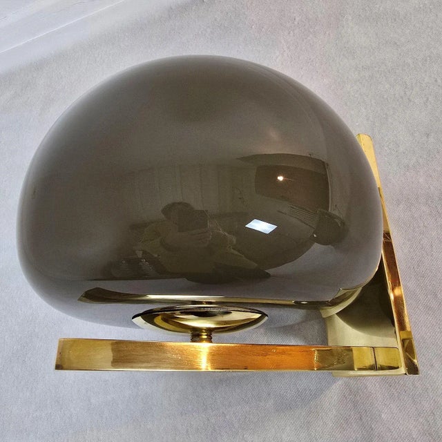 Brown 1980s Pair of Brown Glass and Brass Sconces, Mid Century Modern For Sale - Image 8 of 12